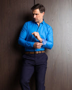 Cobalt Blue Oxford with Mind Maps Accents Button - Down Shirt - Blake Mill