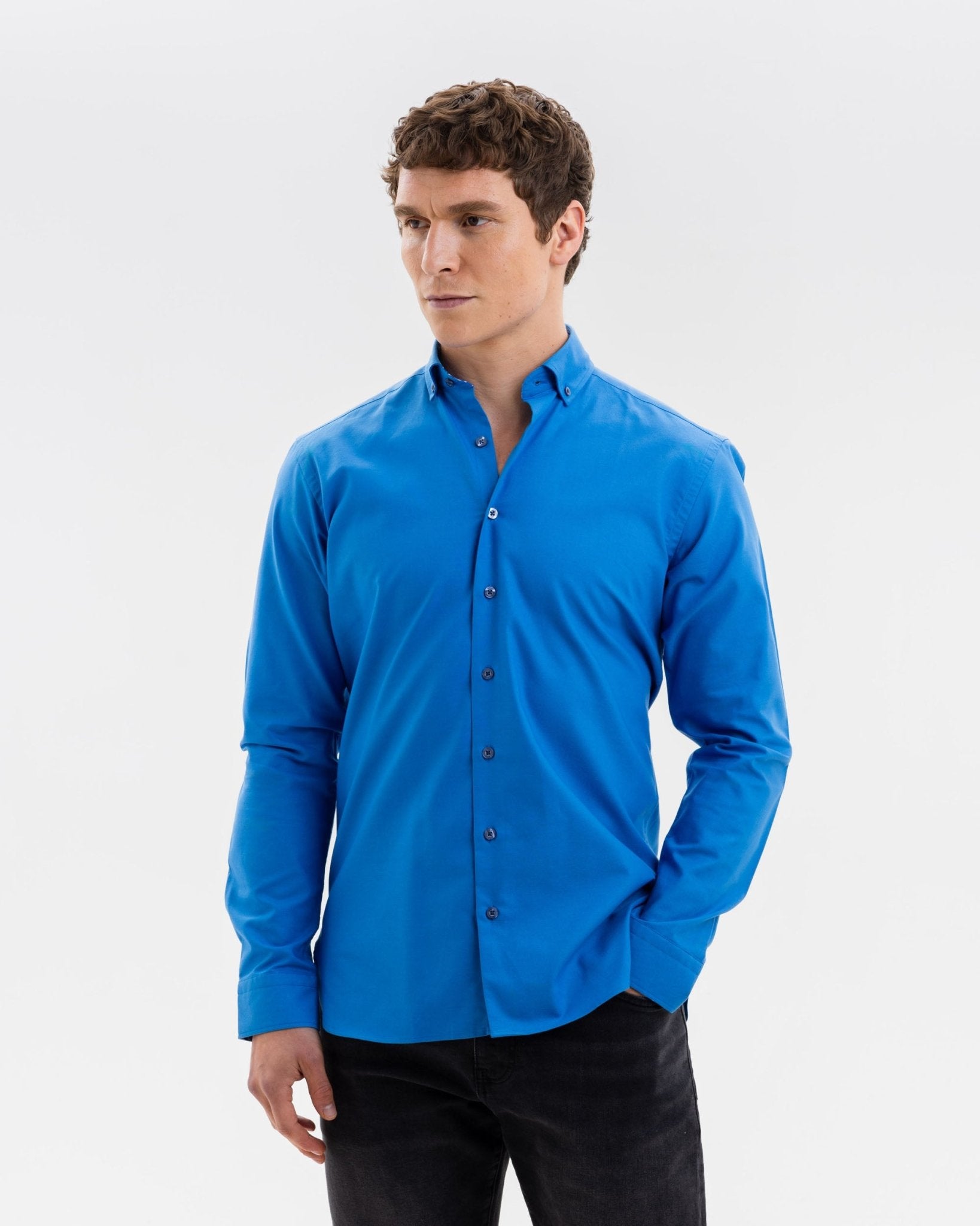 Cobalt Blue Oxford with Mind Maps Accents Button - Down Shirt - Blake Mill