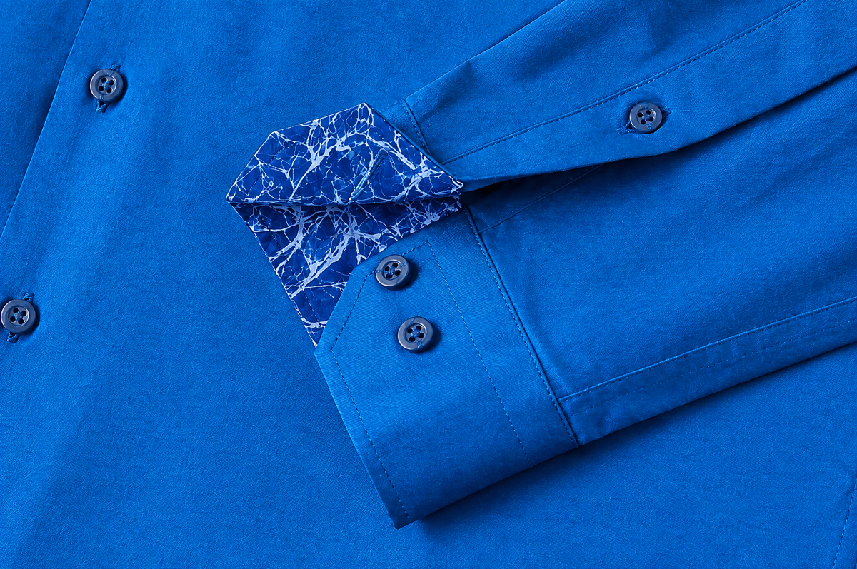 Cobalt Blue Oxford shirt mitred cuff with Mind Maps accent lining