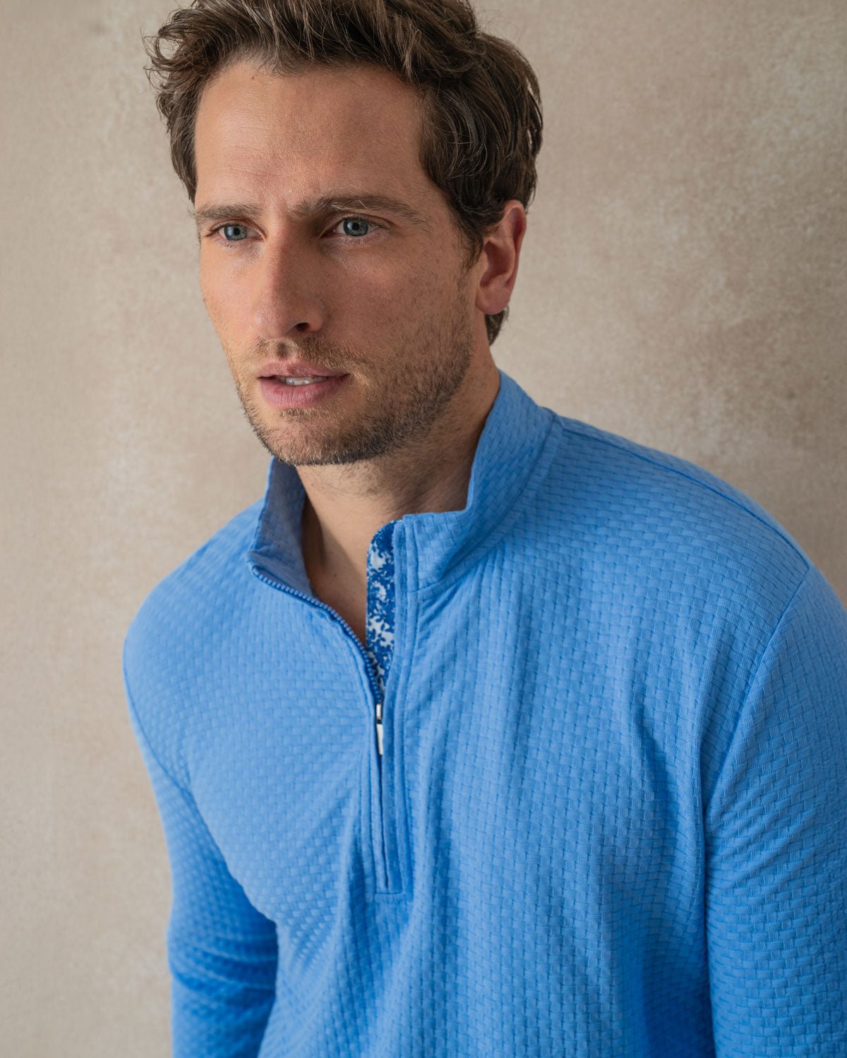 Cornflower with Blossom Quarter Zip Jersey - Blake Mill