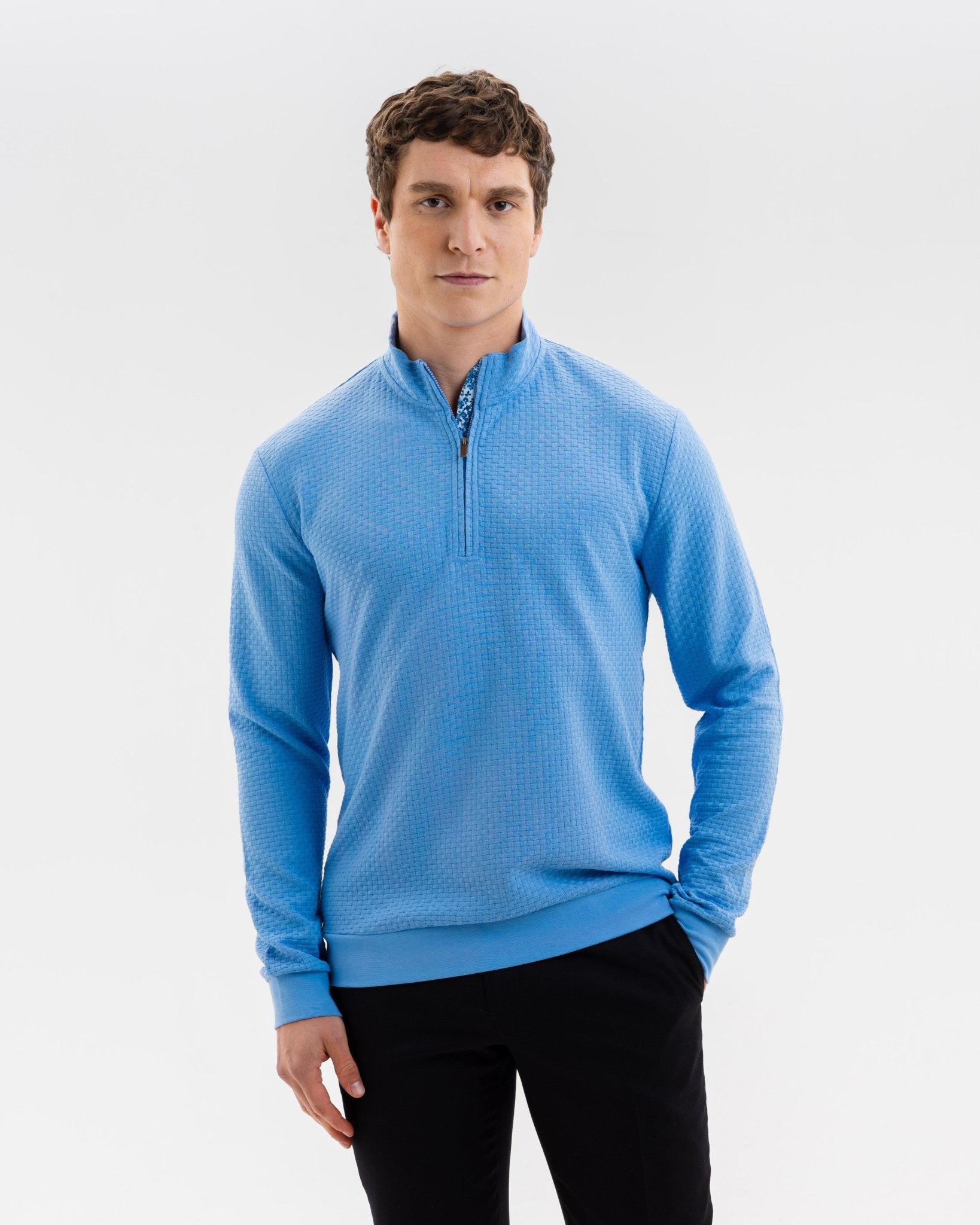 Cornflower with Blossom Quarter Zip Jersey - Blake Mill