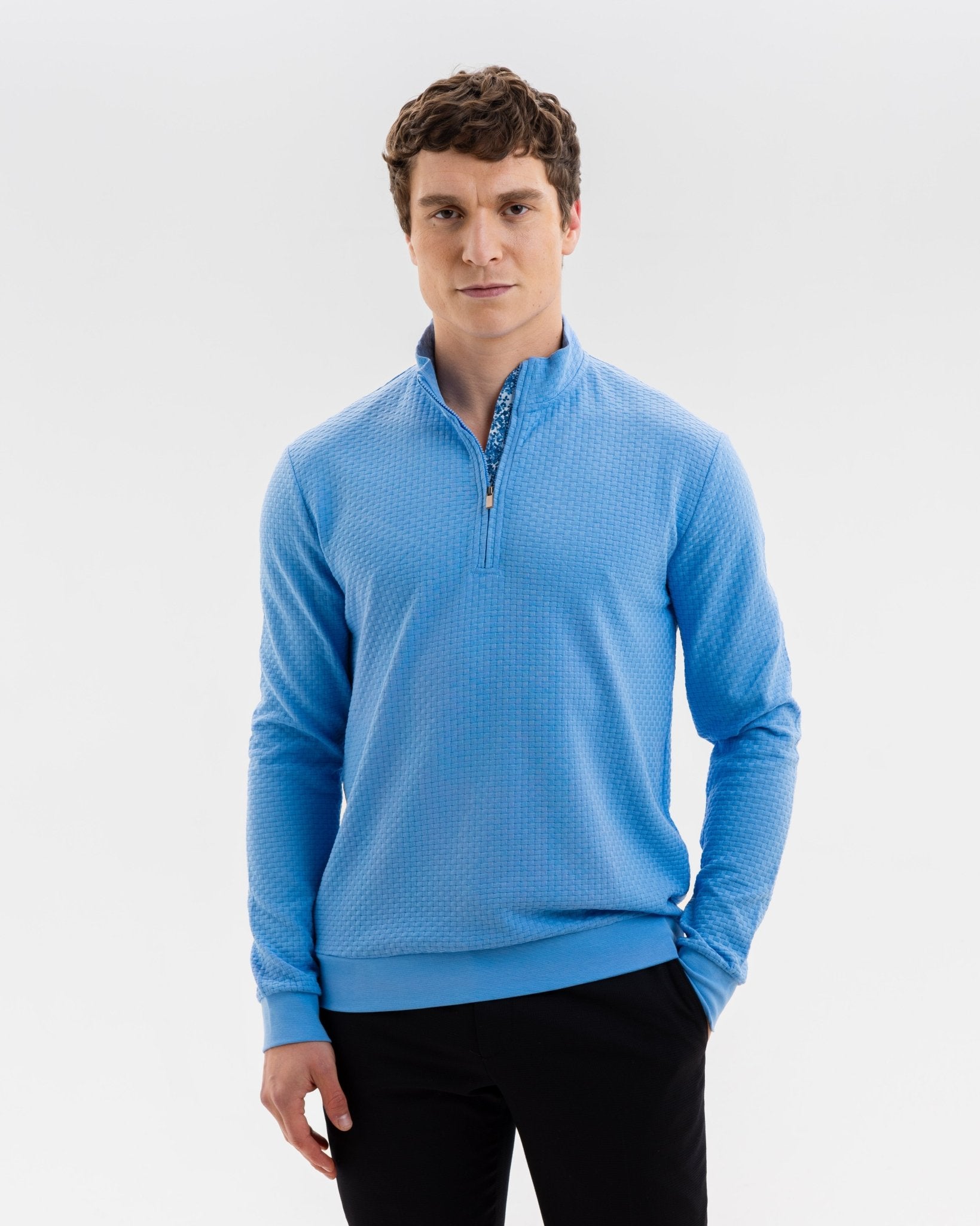 Cornflower with Blossom Quarter Zip Jersey - Blake Mill