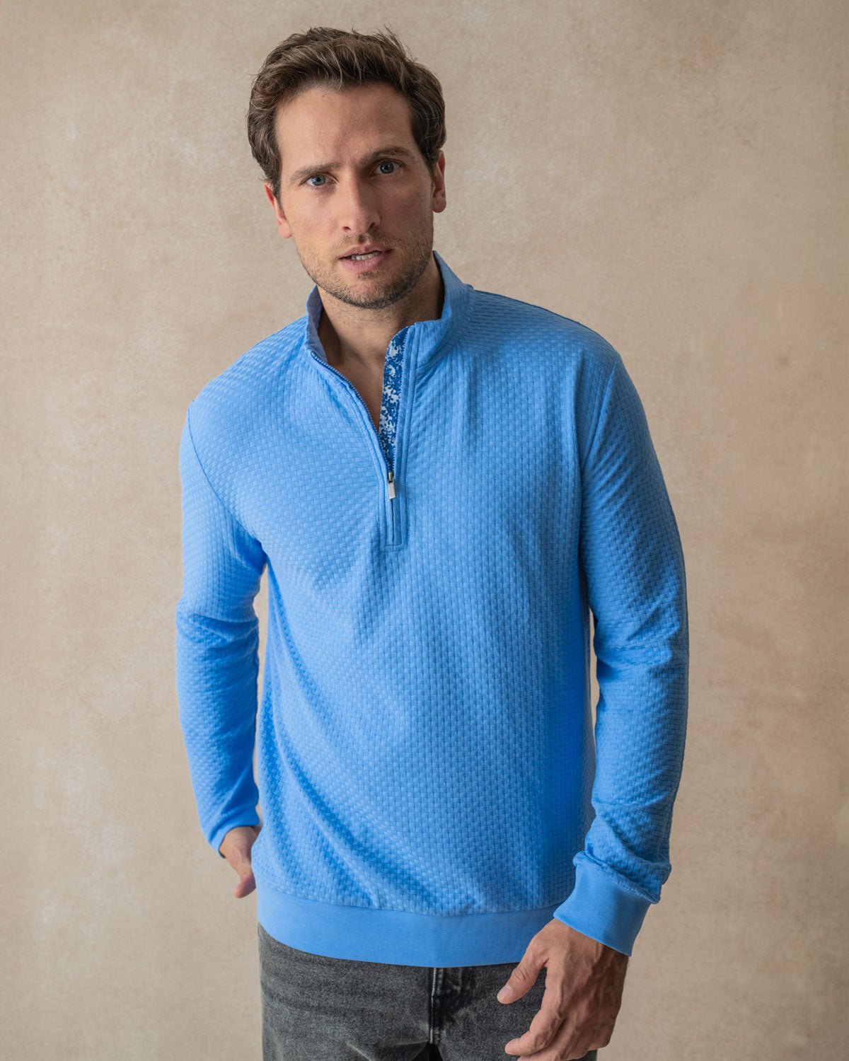 Cornflower with Blossom Quarter Zip Jersey - Blake Mill