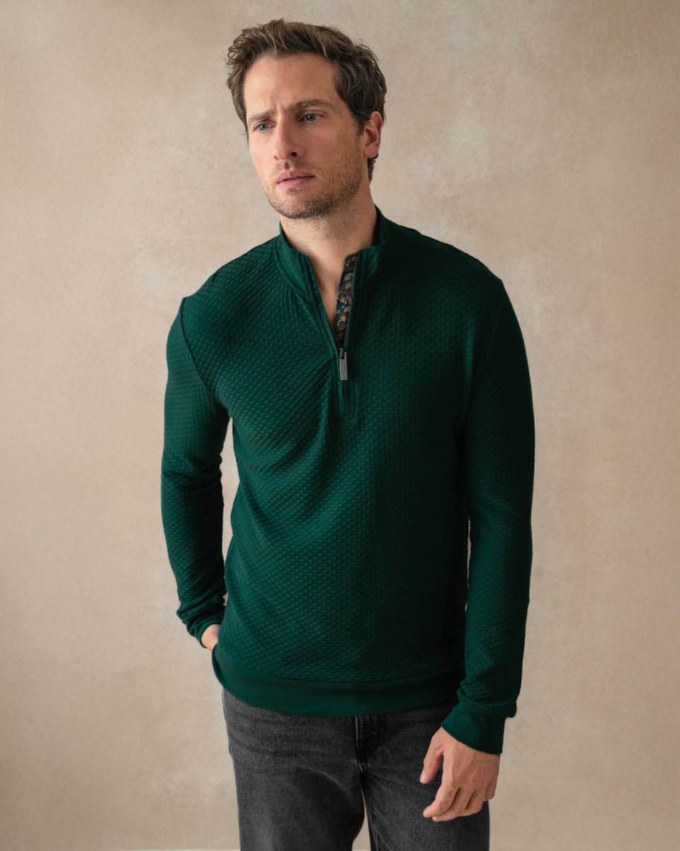 Dark Green Quarter Zip Jersey with Paisley Accents - Blake Mill