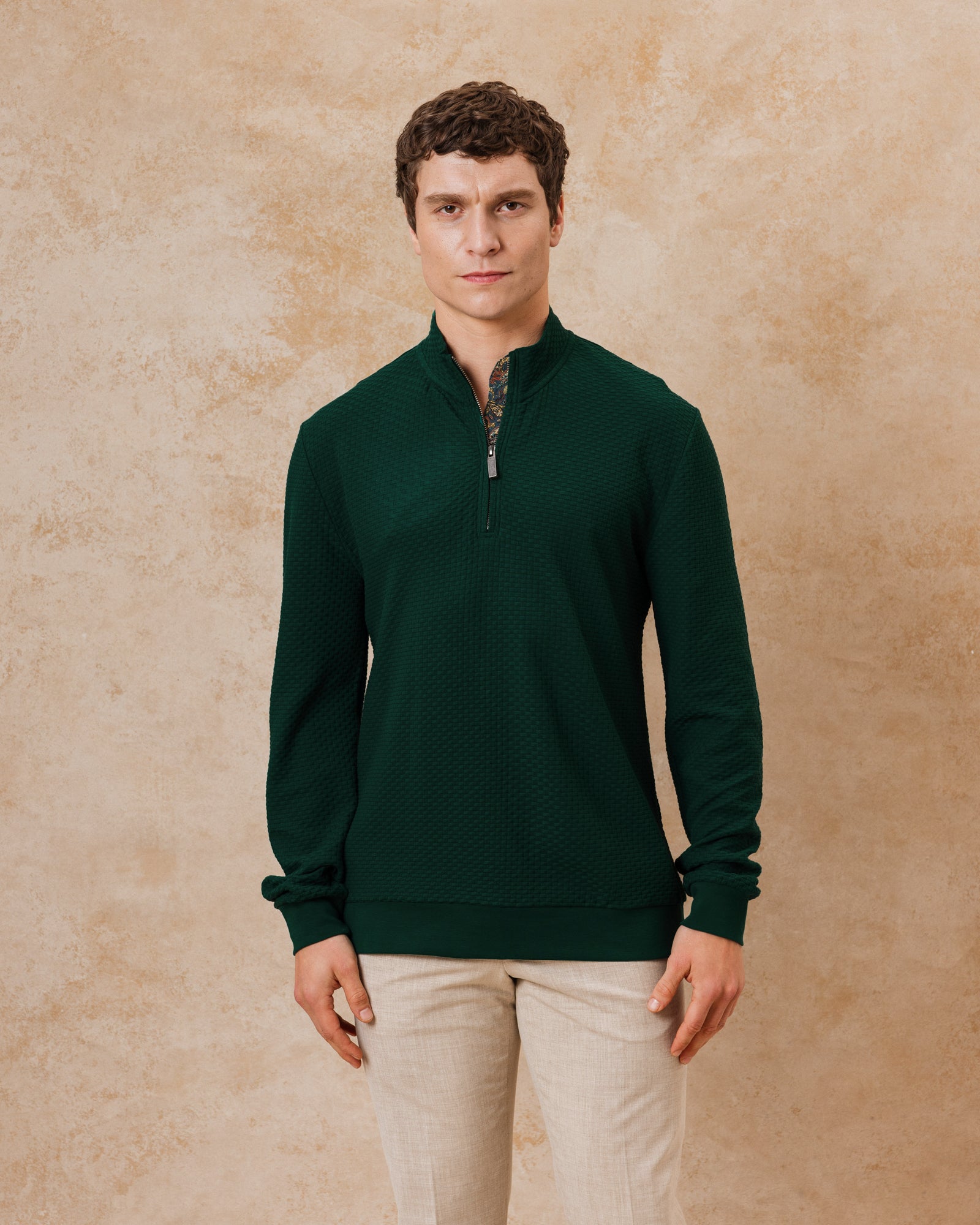 Dark Green Quarter Zip Jersey with Paisley Accents - Blake Mill