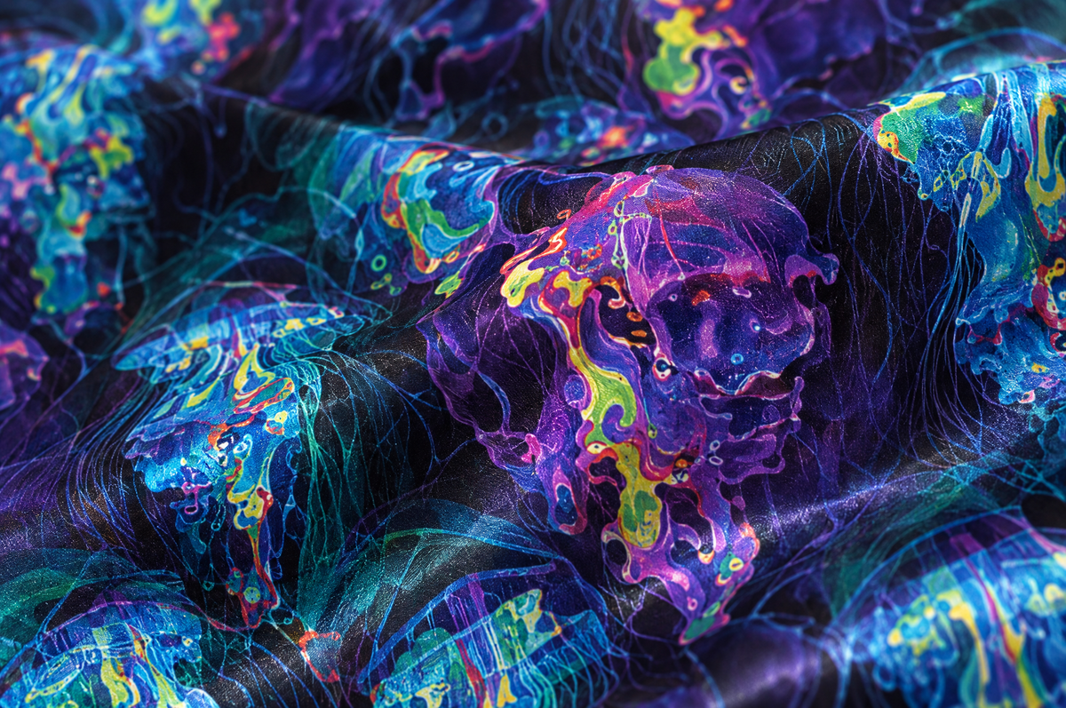 Electric Jellyfish Short Sleeve shirt cotton sateen fabric detail