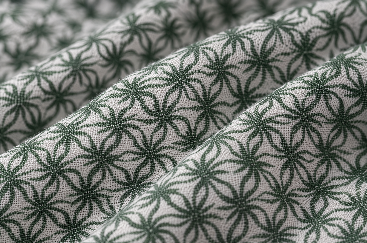 Emerald Wavy Geo Open Collar shirt fabric detail