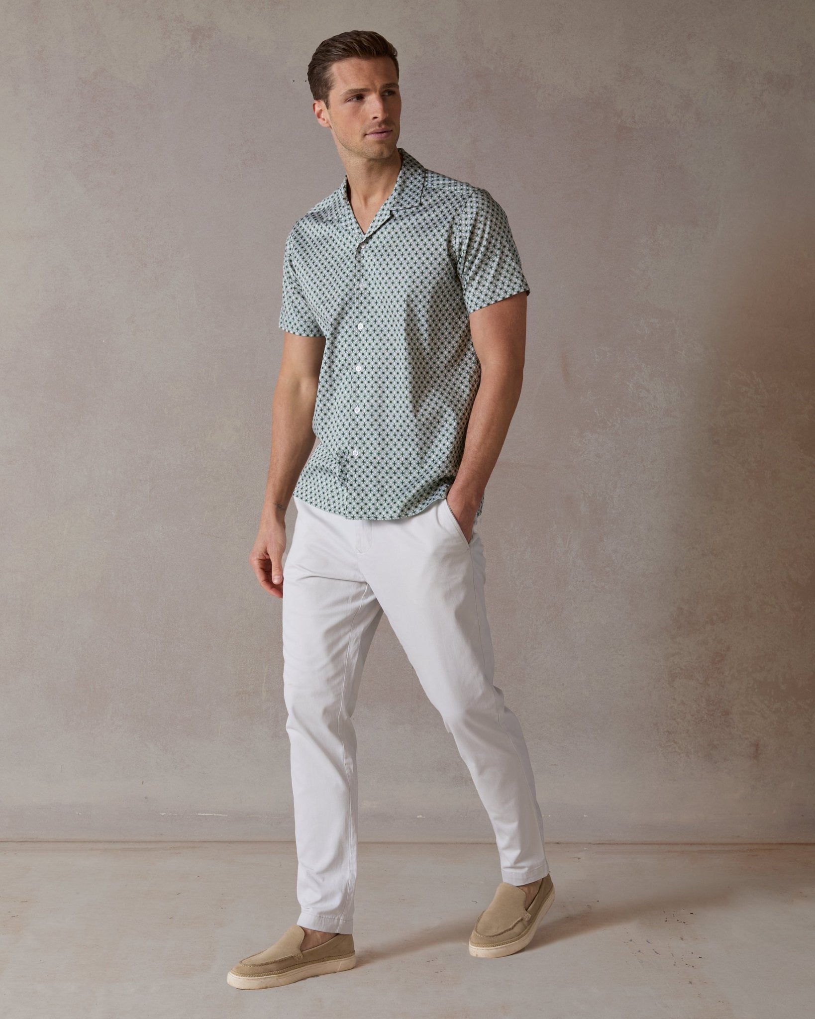 Emerald Wavy Geo Open Collar Shirt - Blake Mill