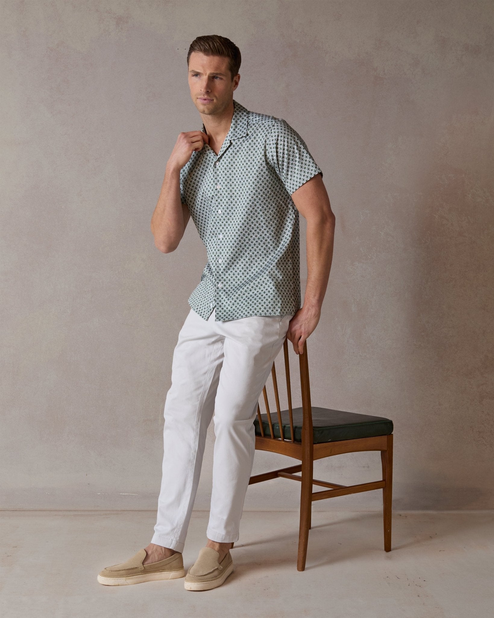 Emerald Wavy Geo Open Collar Shirt - Blake Mill