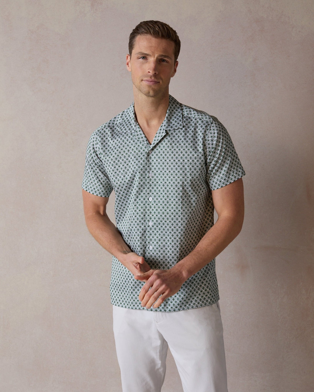 Emerald Wavy Geo Open Collar Shirt - Blake Mill