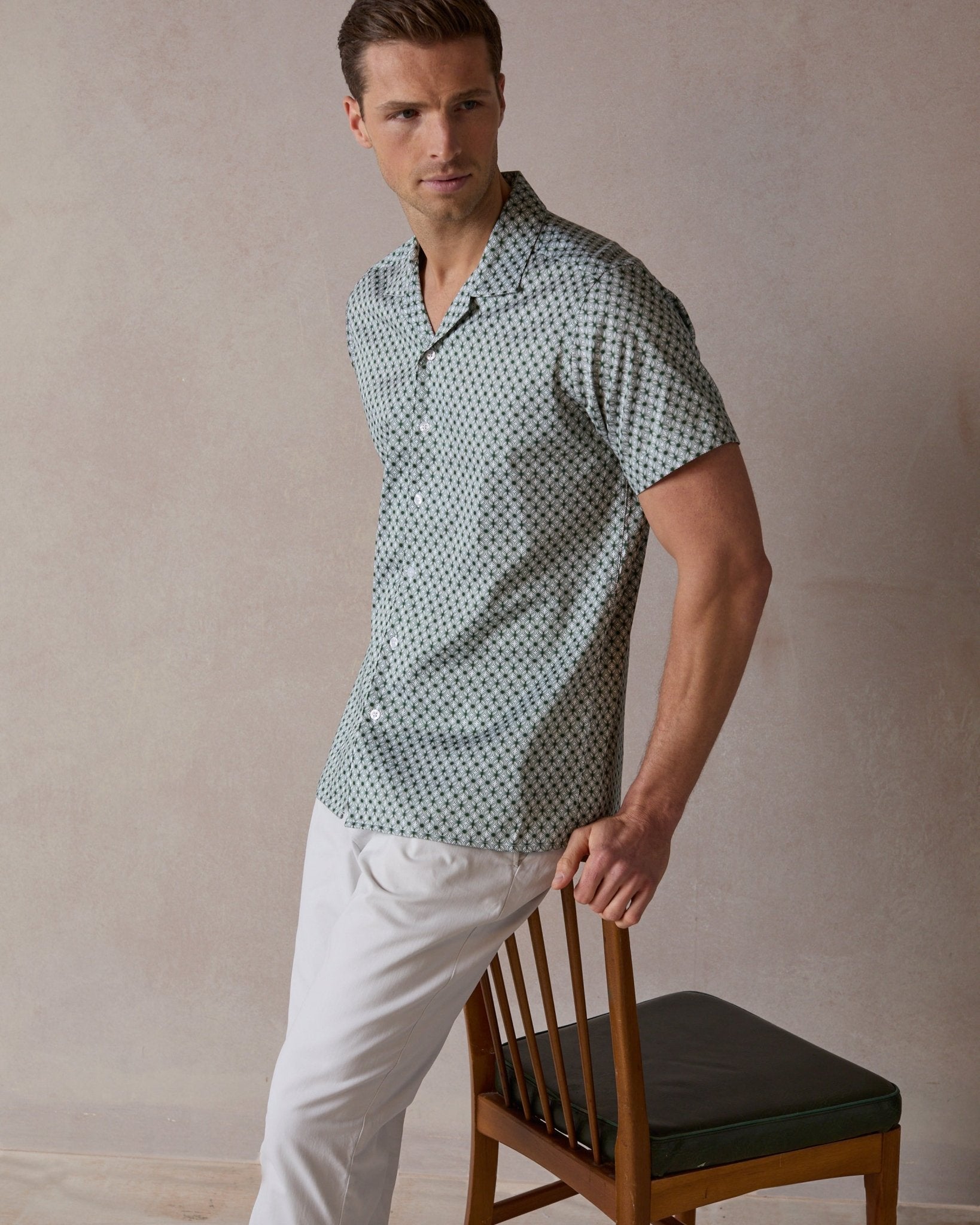 Emerald Wavy Geo Open Collar Shirt - Blake Mill