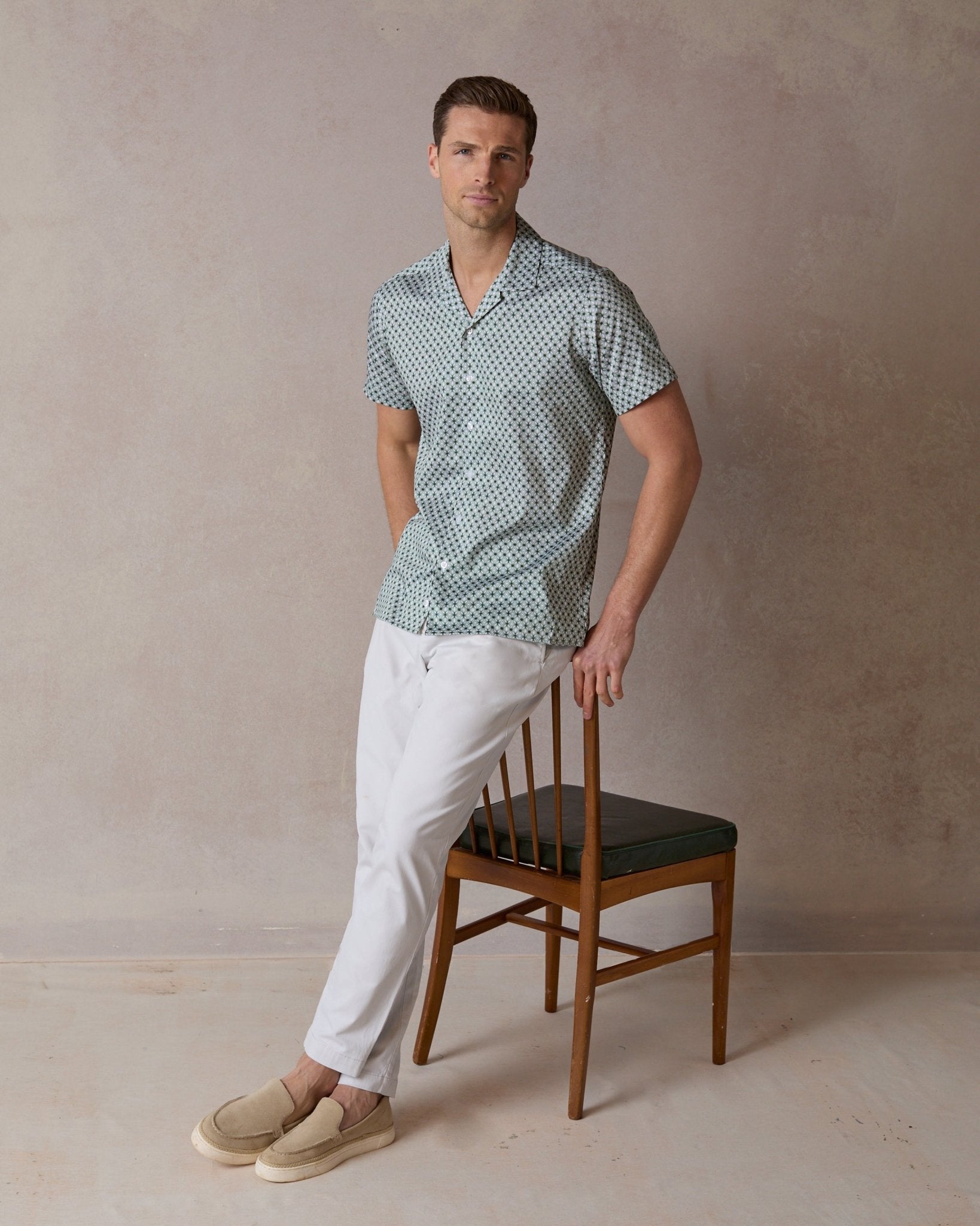 Emerald Wavy Geo Open Collar Shirt - Blake Mill