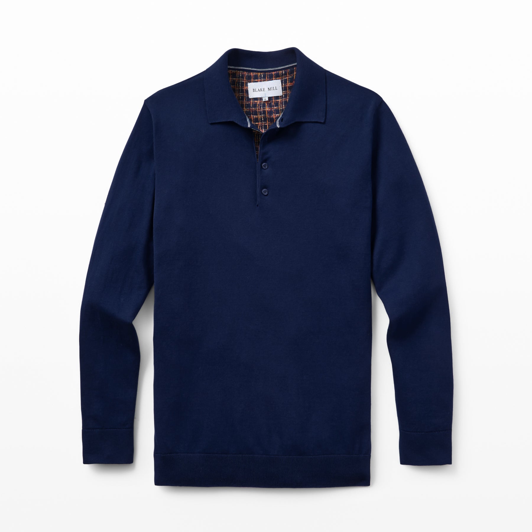 Navy Knit Polo with Check Accents