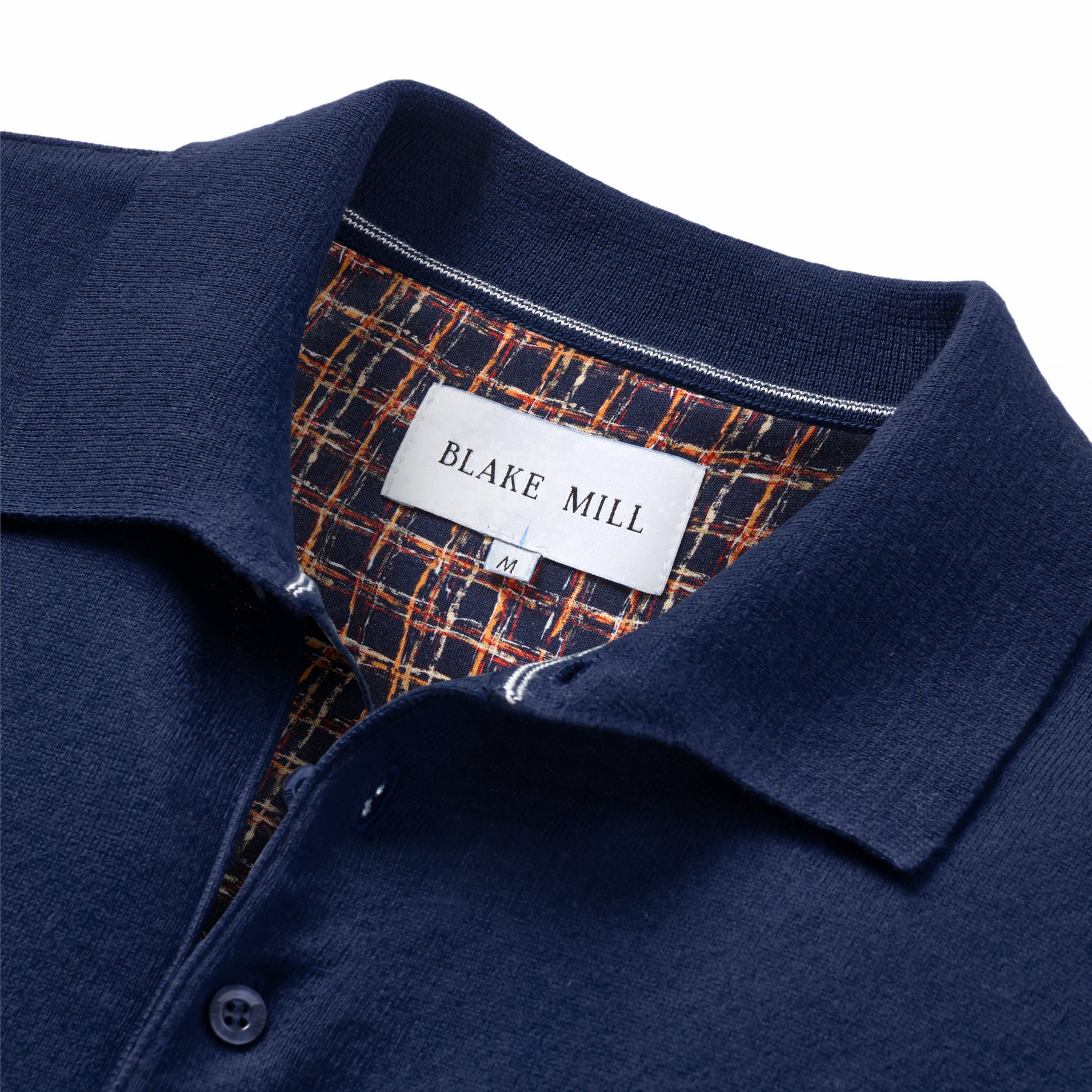 Navy Knit Polo with Check Accents