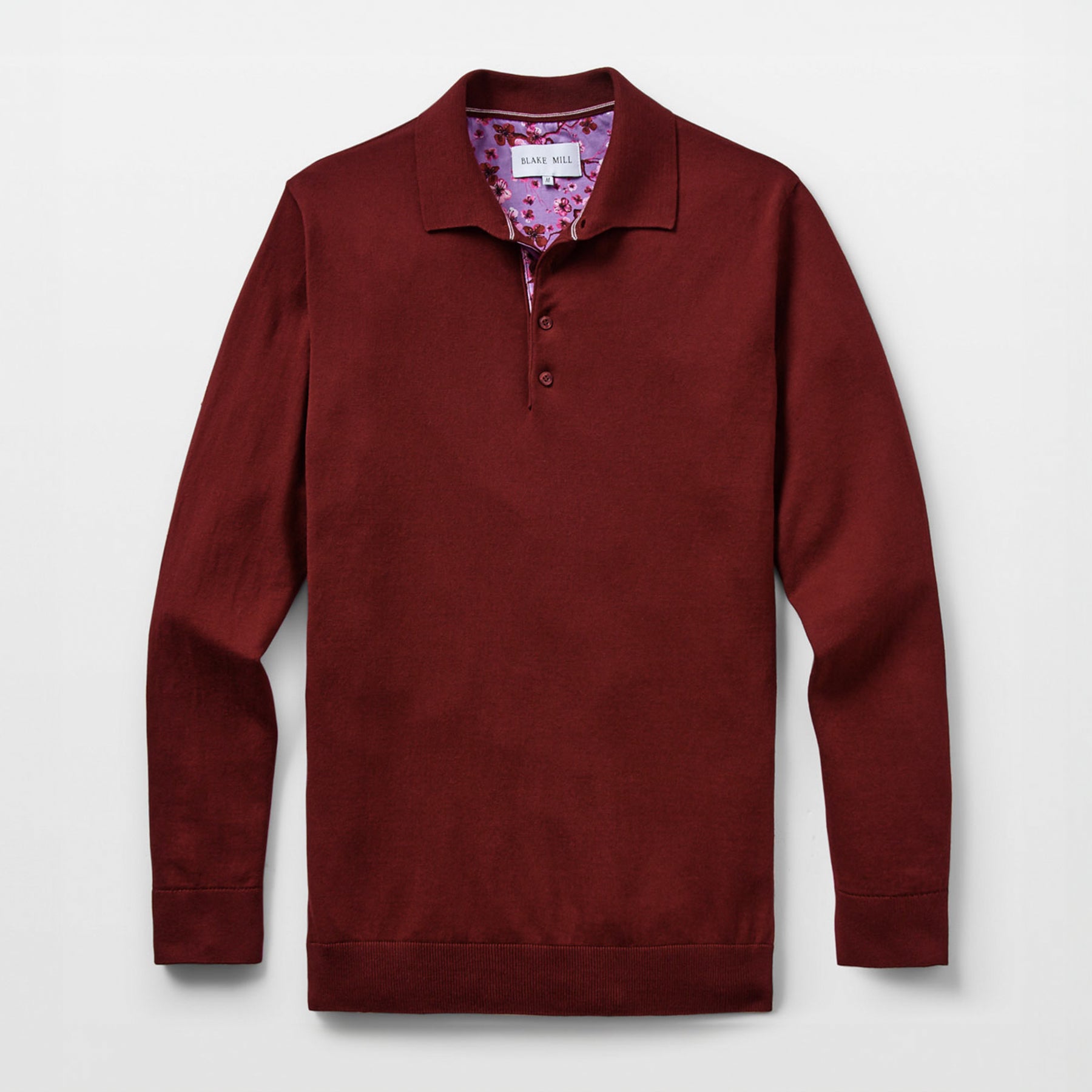 Burgundy Knit Polo with Sakura Tree Accents