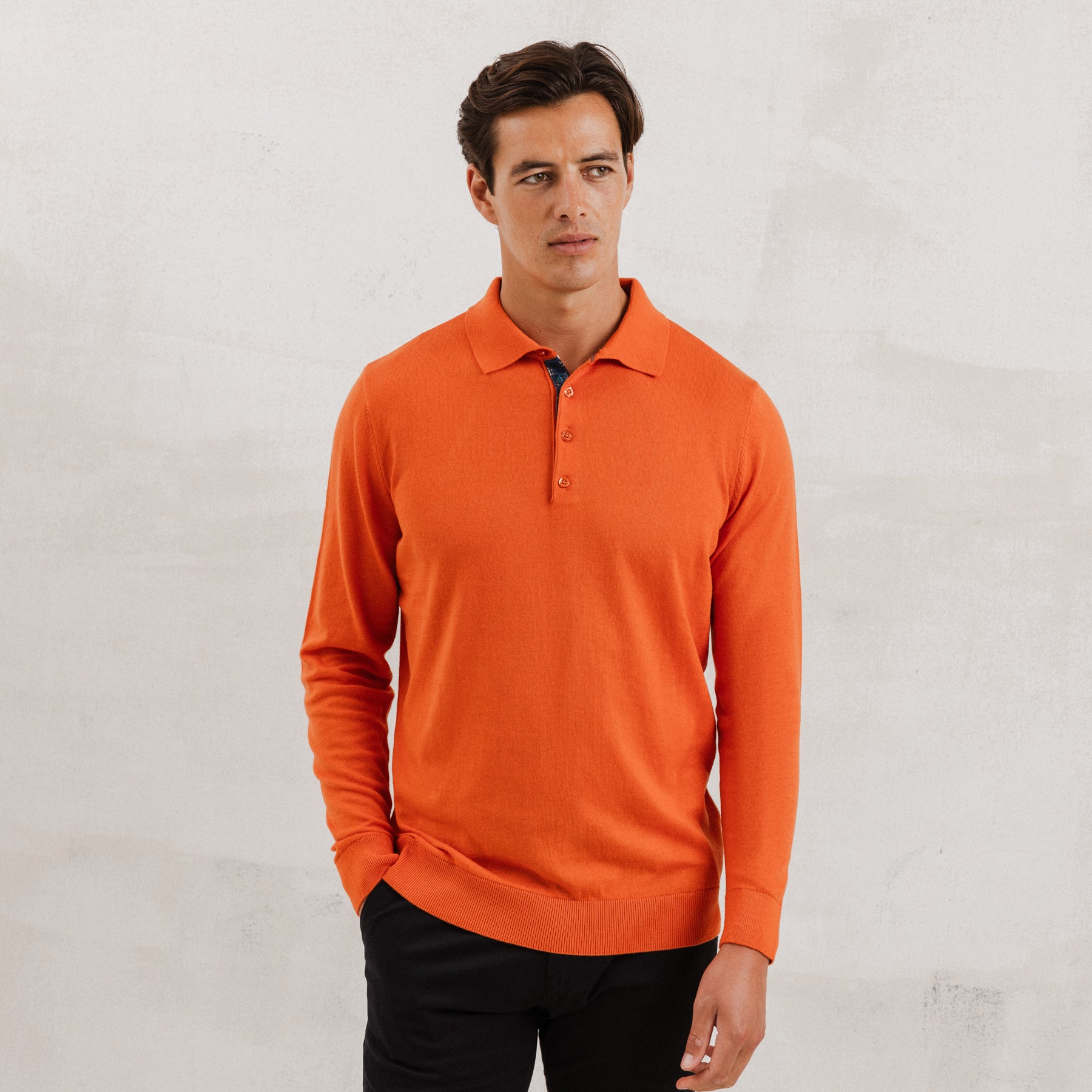 Orange Knit Polo with Flower Accents