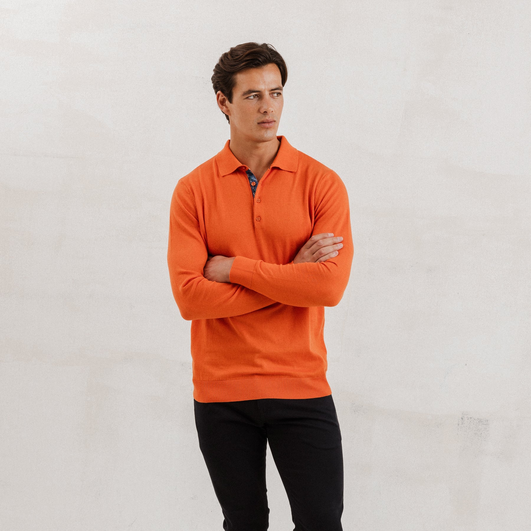 Orange Knit Polo with Flower Accents