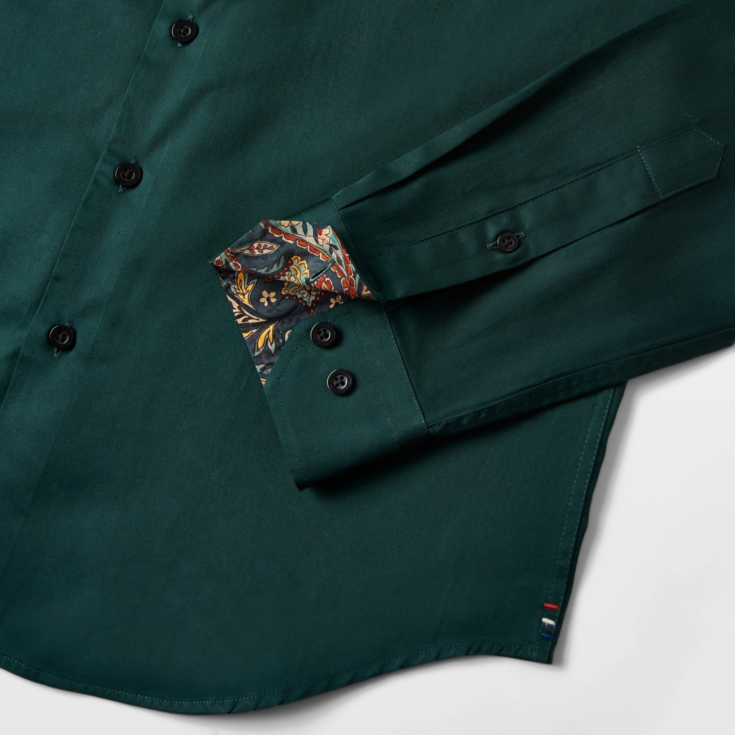 Green Sateen Shirt with Paisley Accents