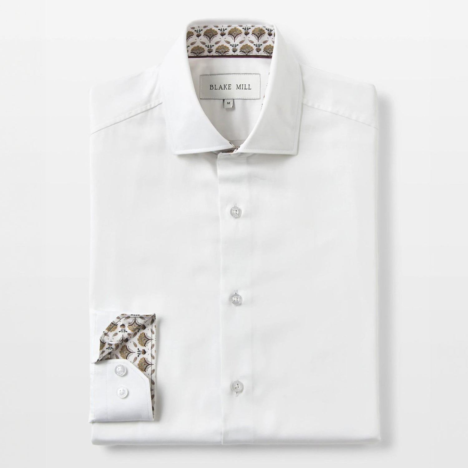 White Sateen Shirt with Yellow Flora Accents