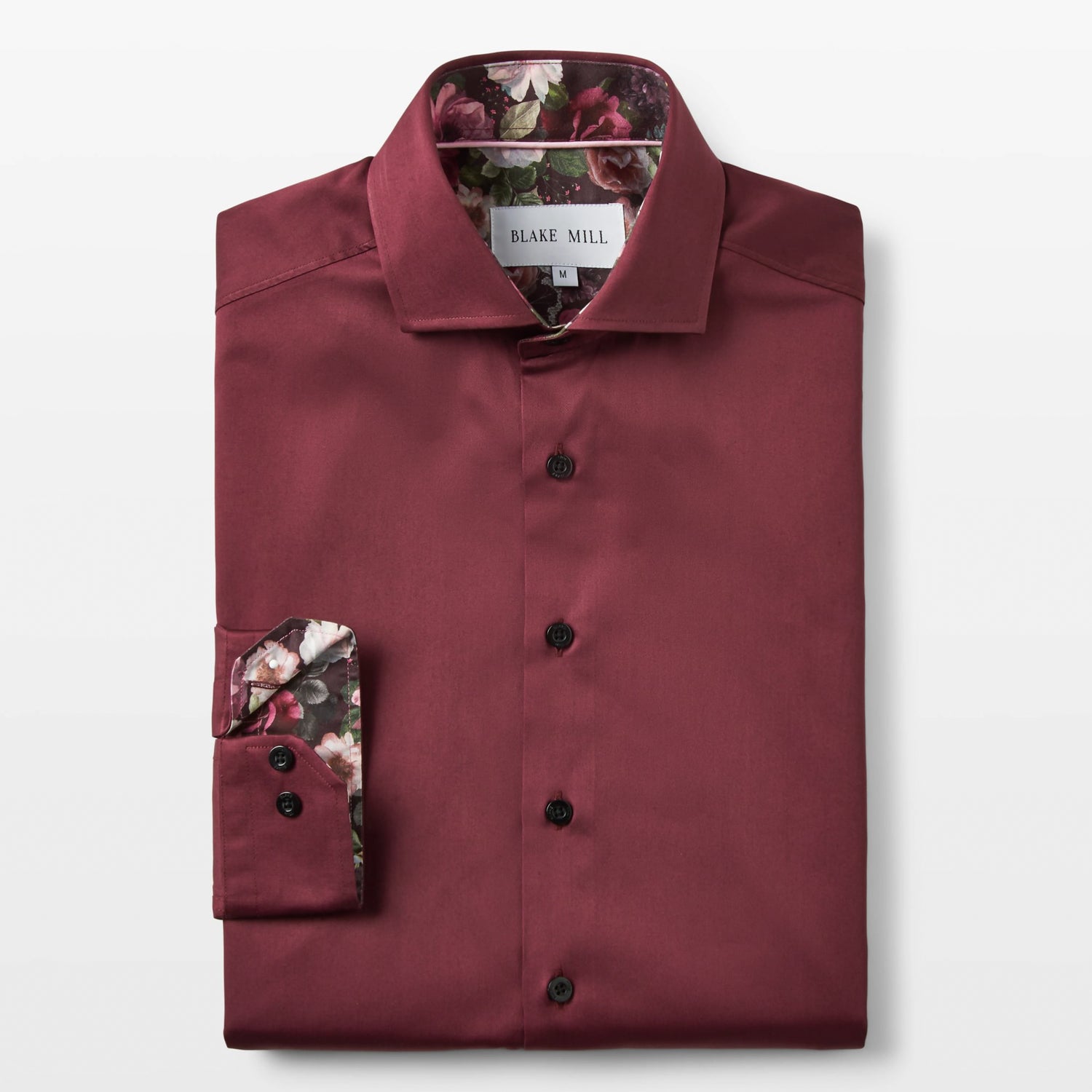 Burgundy Sateen Shirt with Roses Accents