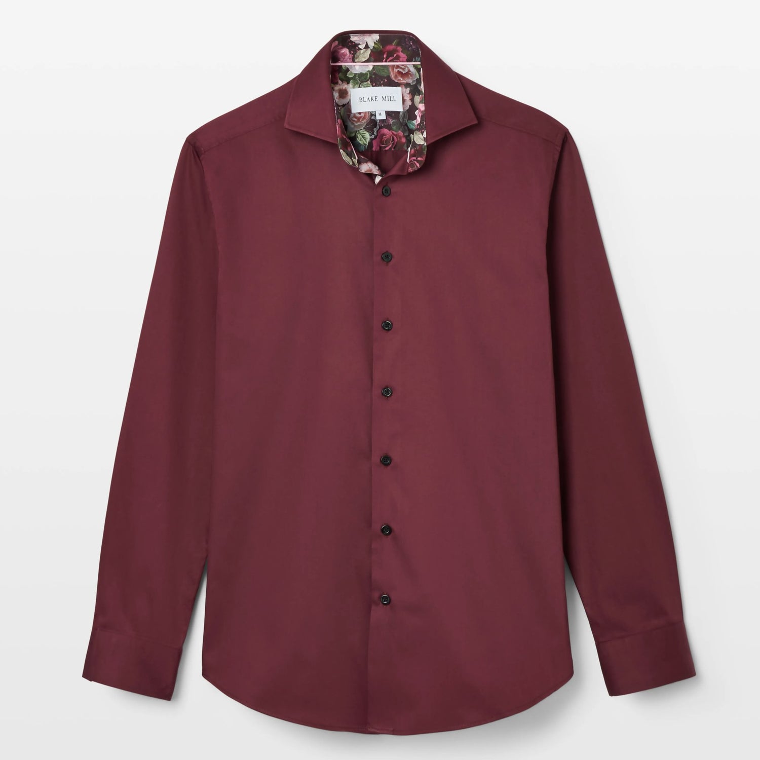 Burgundy Sateen Shirt with Roses Accents