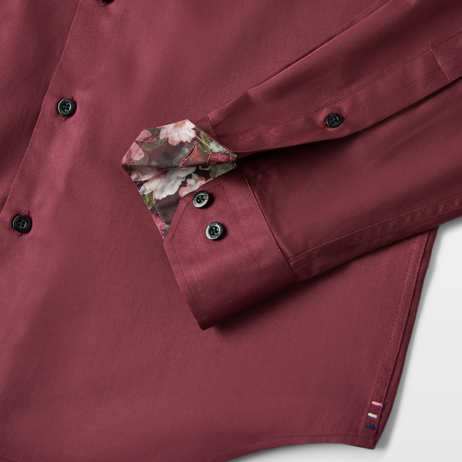 Burgundy Sateen Shirt with Roses Accents