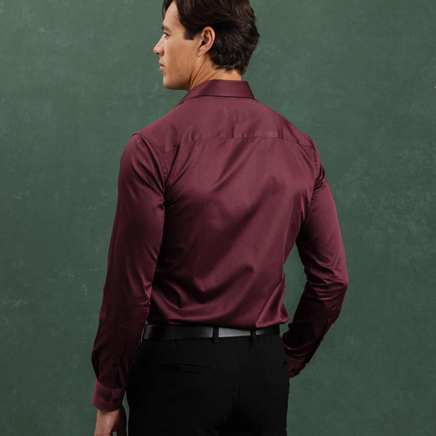 Burgundy Sateen Shirt with Roses Accents