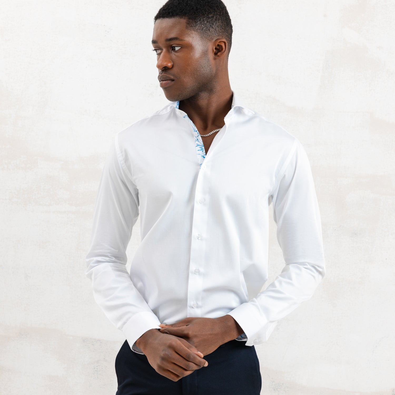 White Sateen Shirt with Blue Savanna Accents