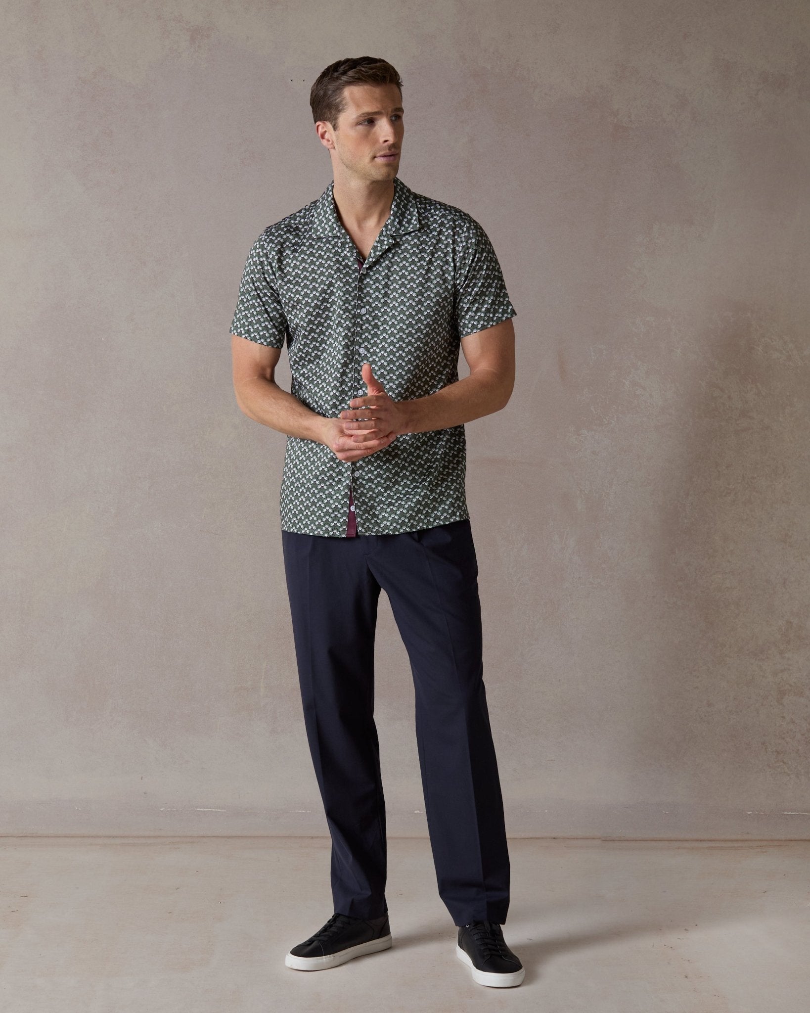 Green Botanic Geo Open Collar Shirt - Blake Mill