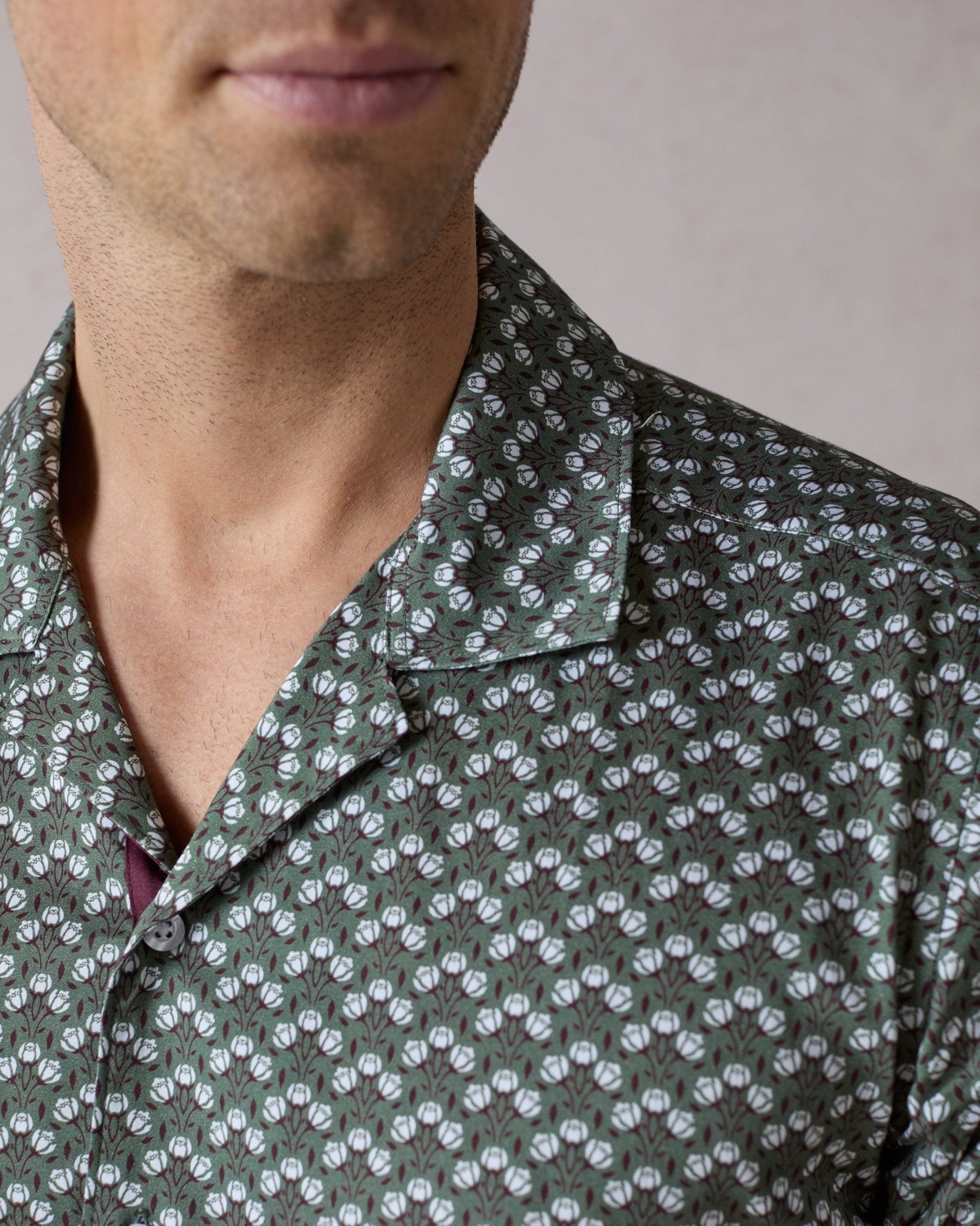 Green Botanic Geo Open Collar Shirt - Blake Mill