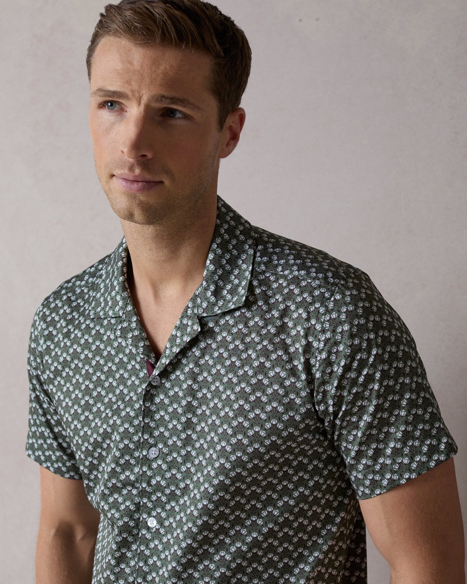 Green Botanic Geo Open Collar Shirt - Blake Mill