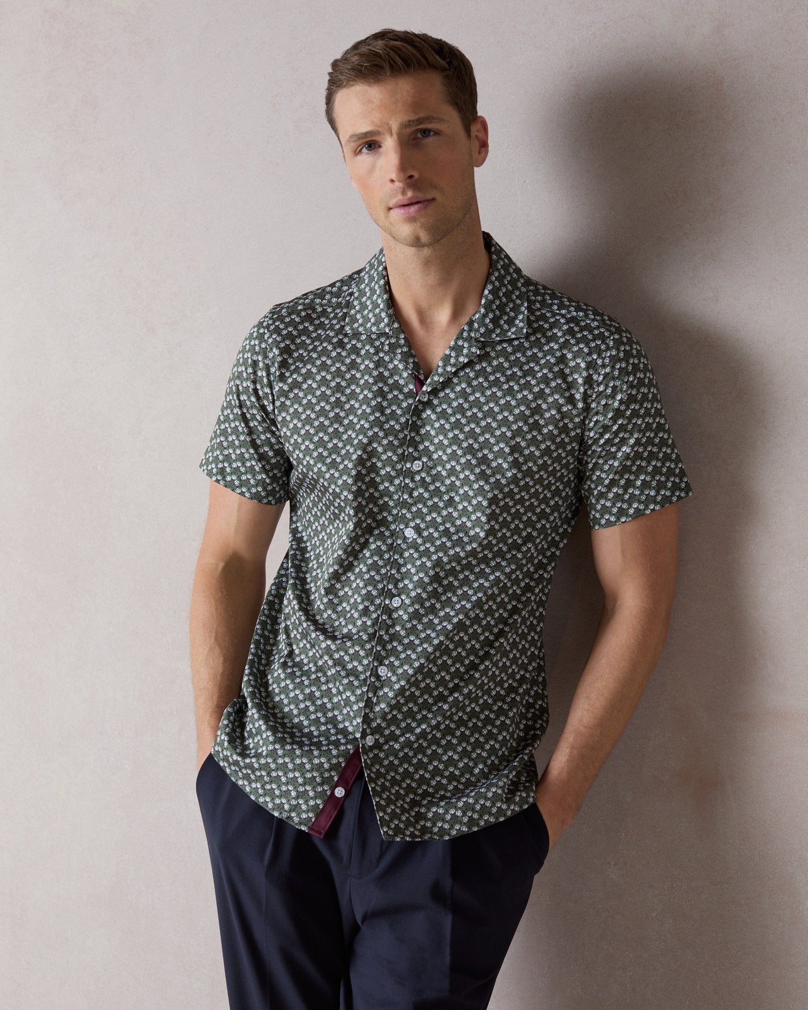 Green Botanic Geo Open Collar Shirt - Blake Mill