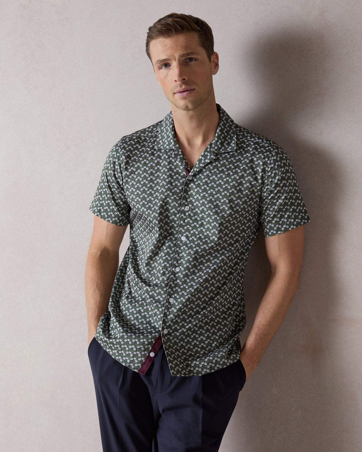 Green Botanic Geo Open Collar Shirt - Blake Mill