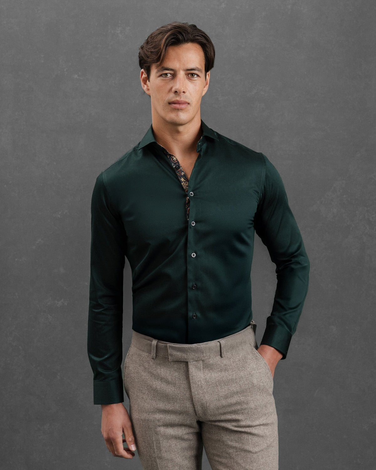 Green Sateen Shirt with Paisley Accents - Blake Mill