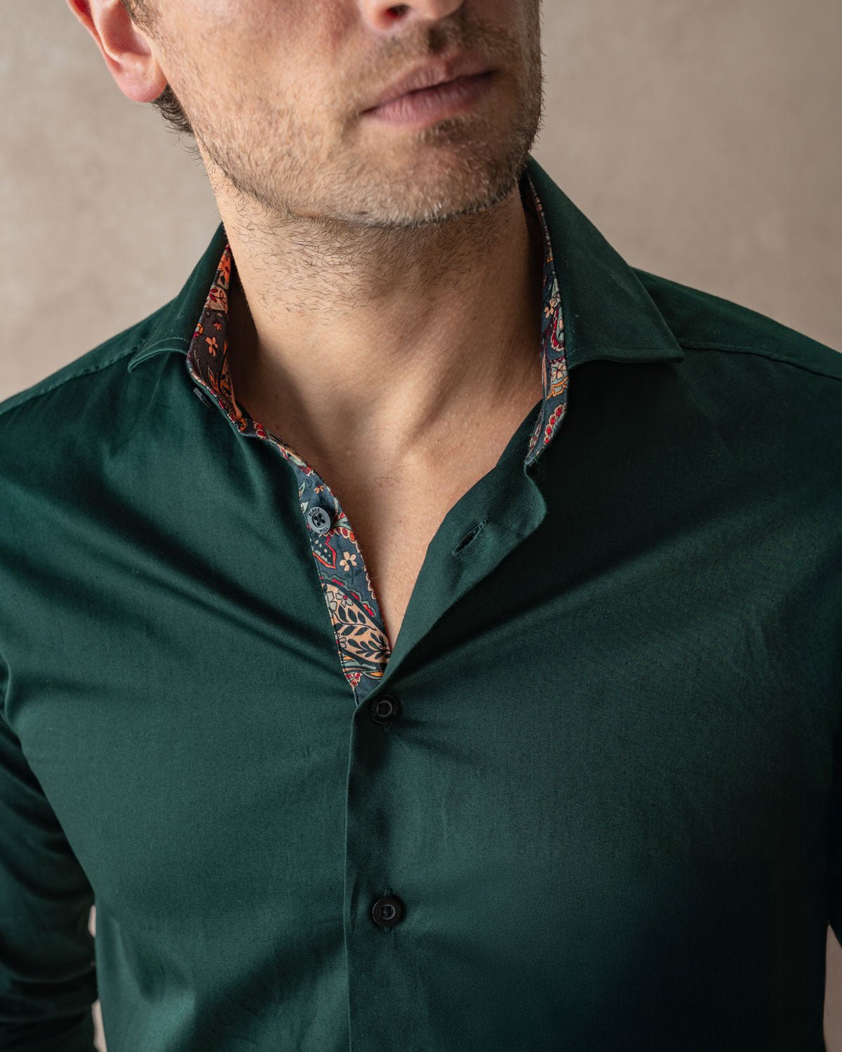 Green Sateen Shirt with Paisley Accents - Blake Mill