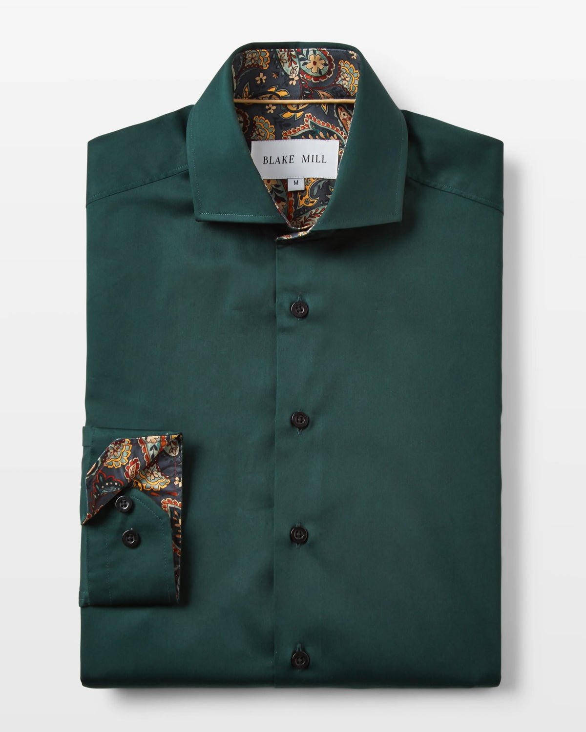 Green Sateen Shirt with Paisley Accents - Blake Mill