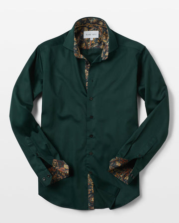 Green Sateen Shirt with Paisley Accents Green Sateen Shirt with Paisley Accents