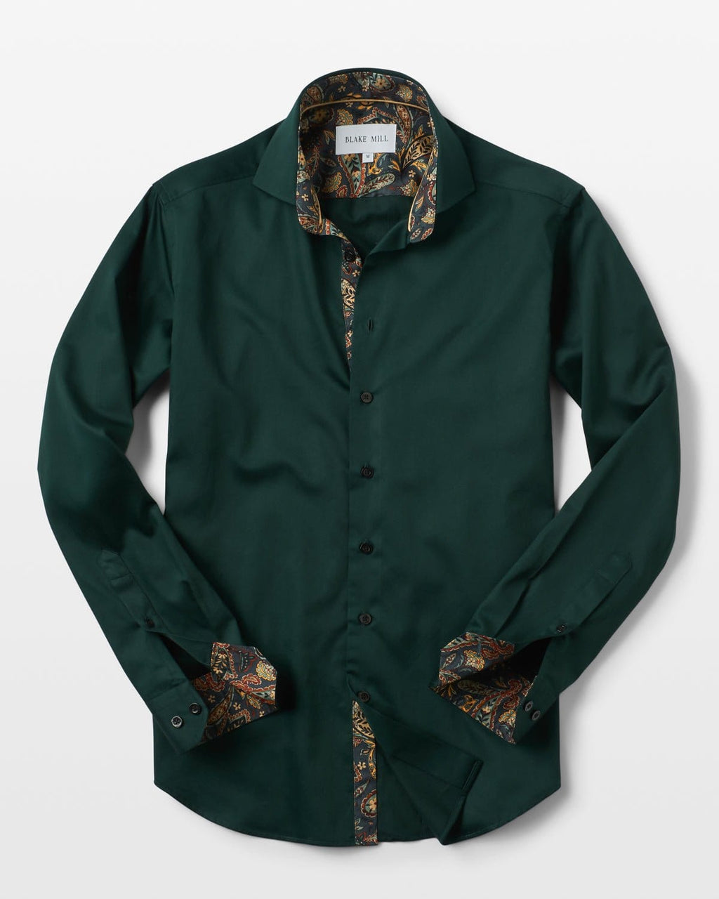Green Sateen Shirt with Paisley Accents - Blake Mill