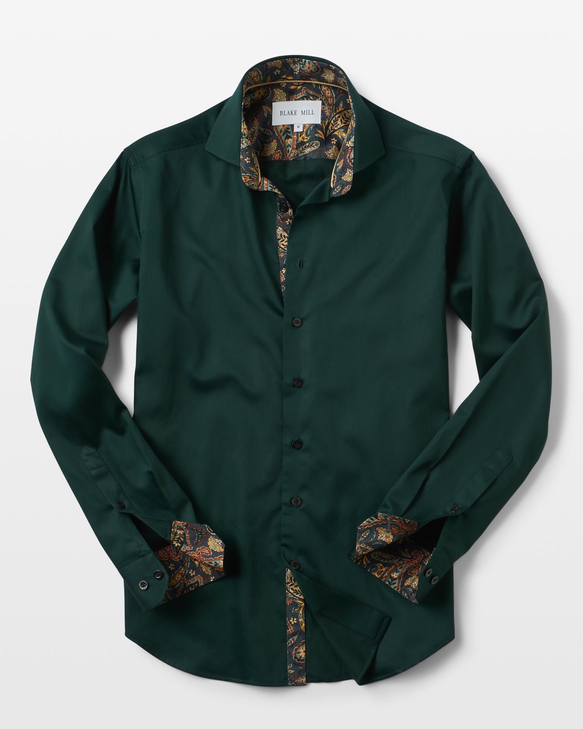 Green Sateen Shirt with Paisley Accents - Blake Mill