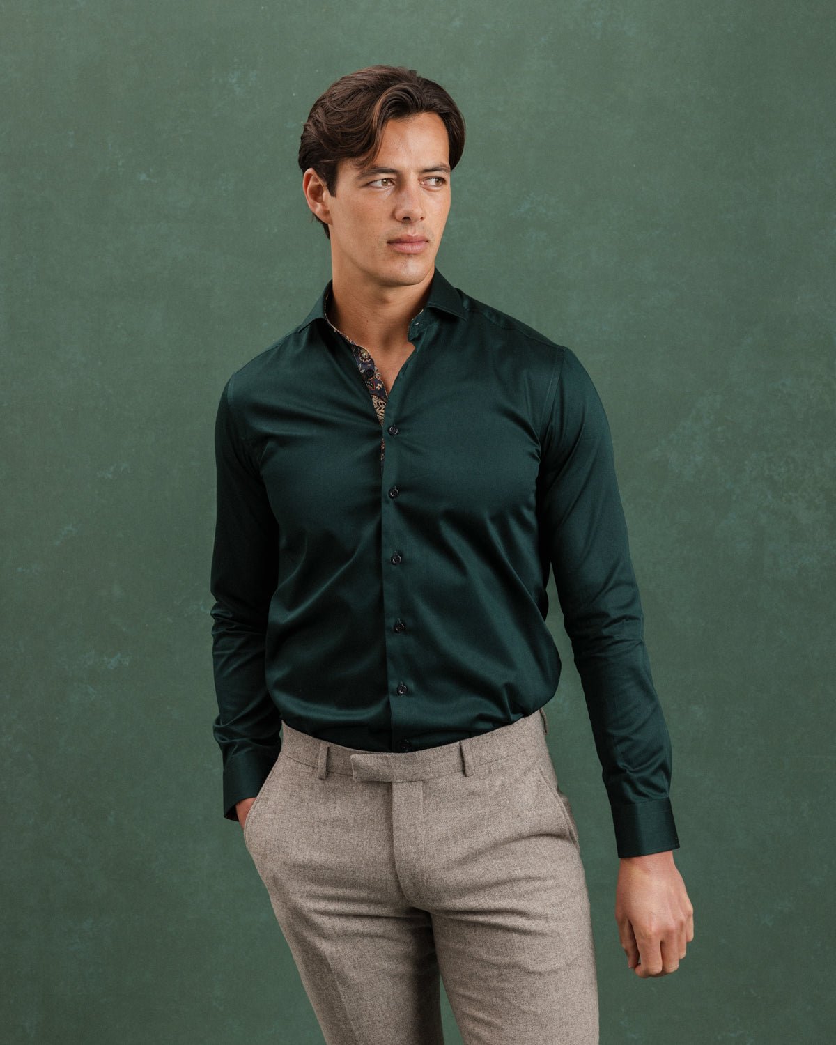 Green Sateen Shirt with Paisley Accents - Blake Mill