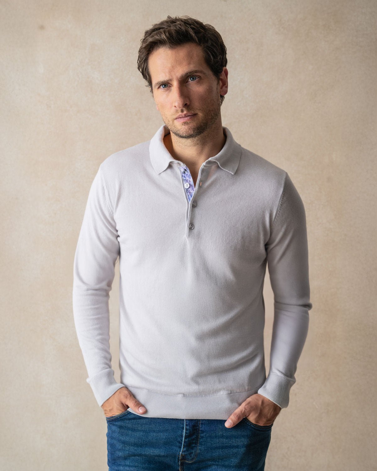 Grey Knit Polo with Times March Accents - Blake Mill