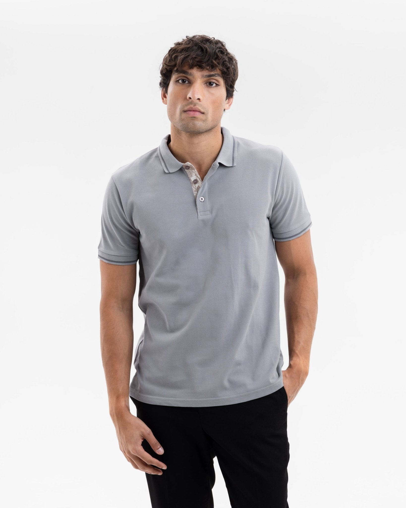 Grey Pique Polo with Sandstorm Accents - Blake Mill