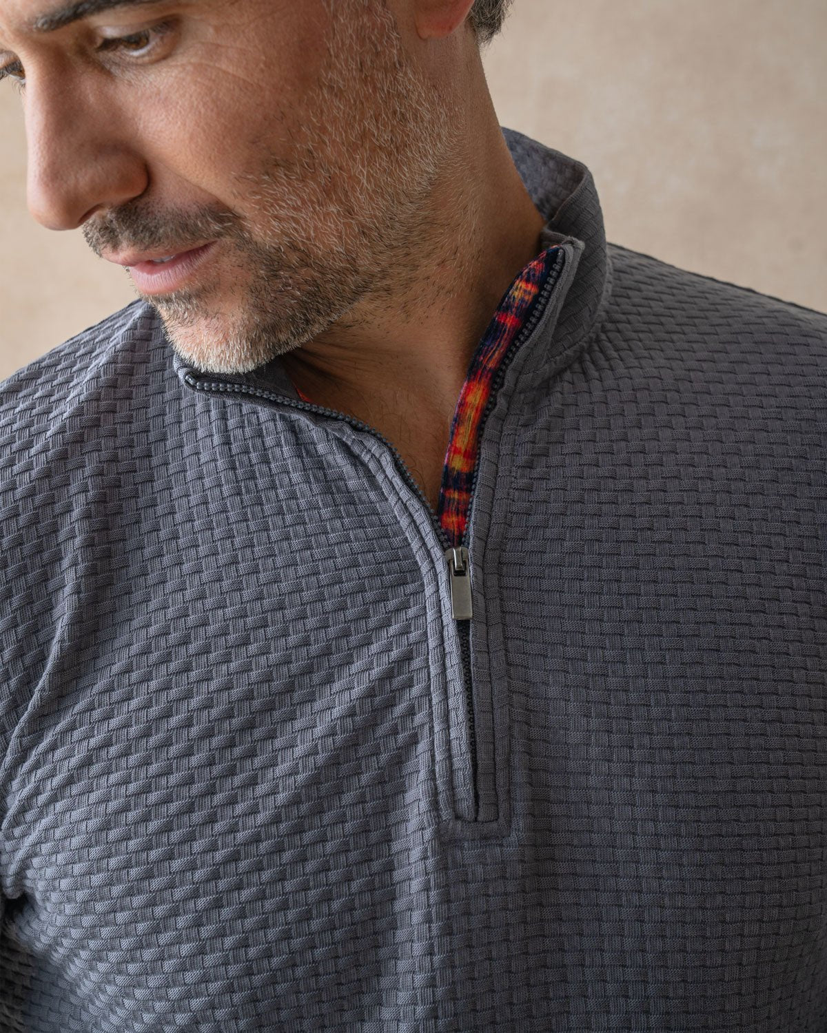 Grey with Tartan Quarter Zip Jersey - Blake Mill