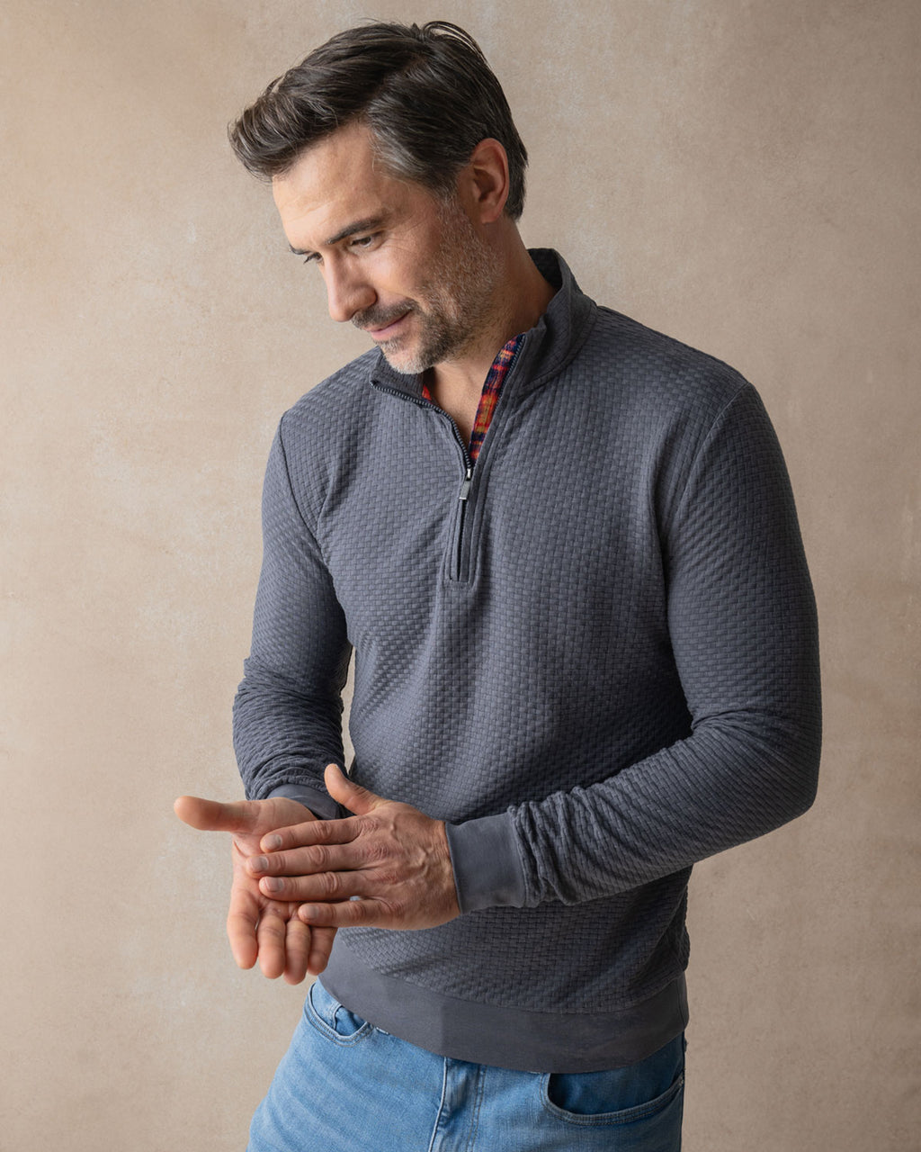 Grey with Tartan Quarter Zip Jersey