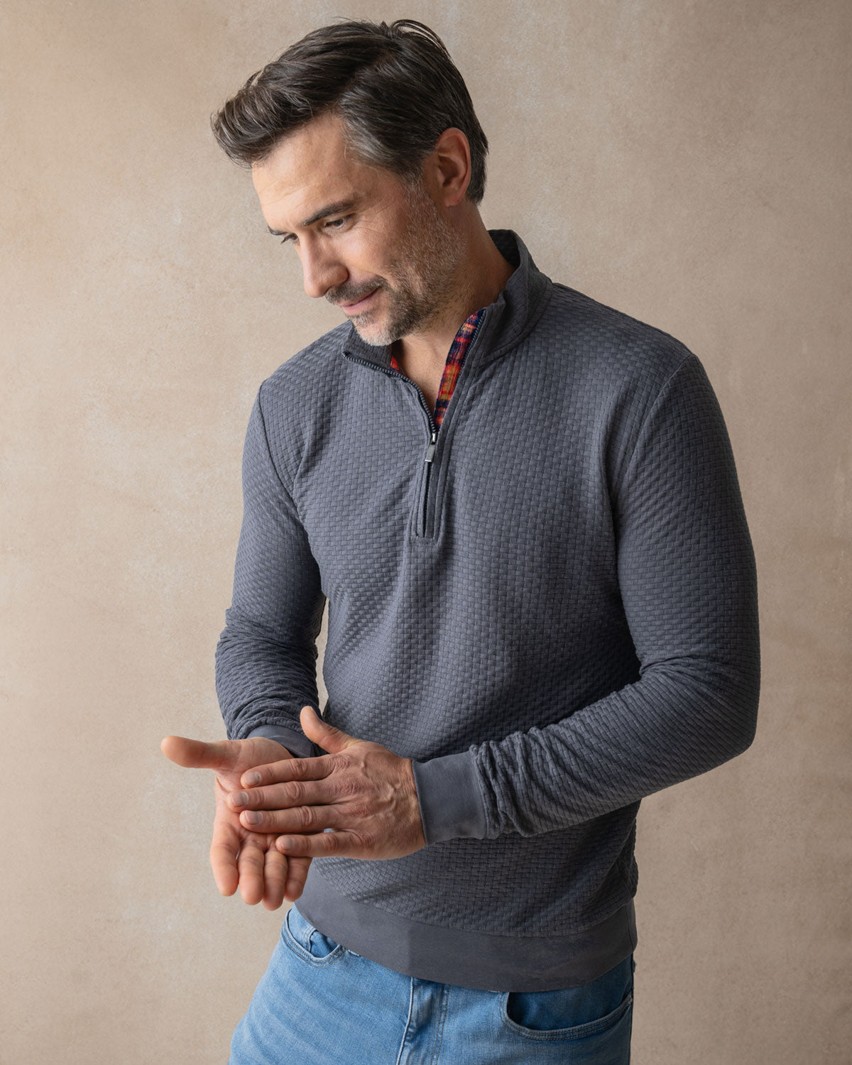 Grey with Tartan Quarter Zip Jersey