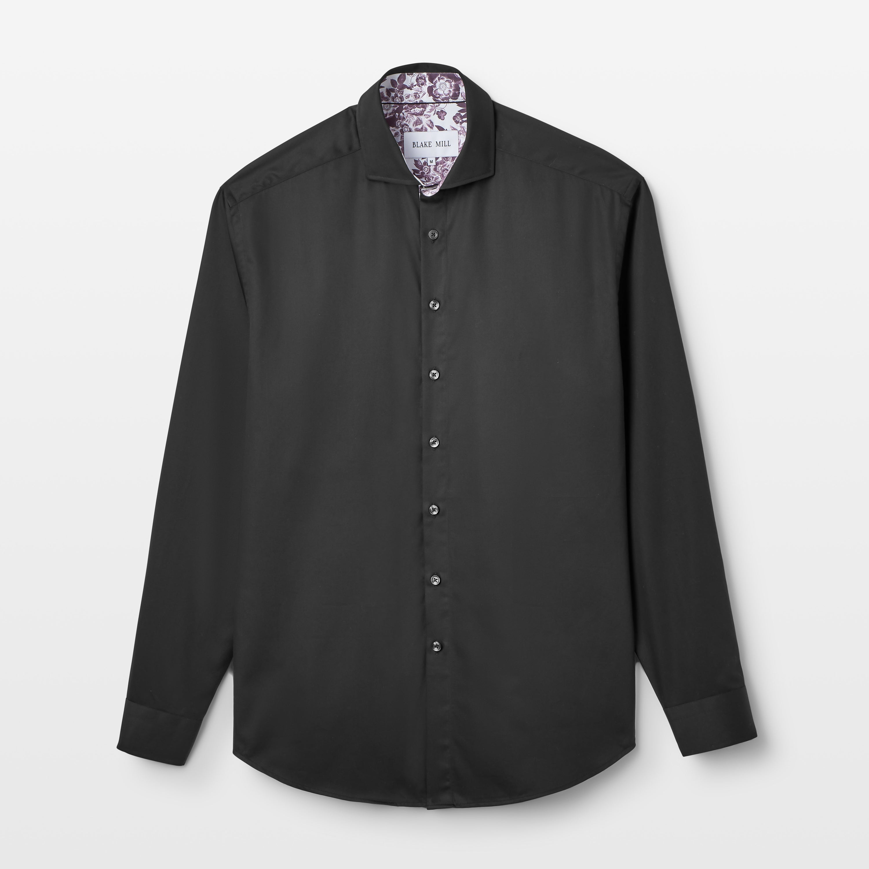 Black Sateen Shirt with Plum Skulls 'n Roses Accent