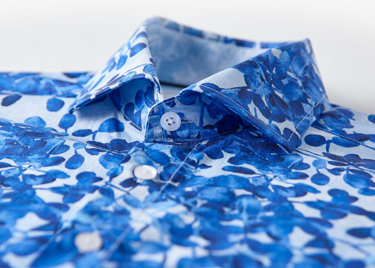 Blue floral shirt collar and buttons