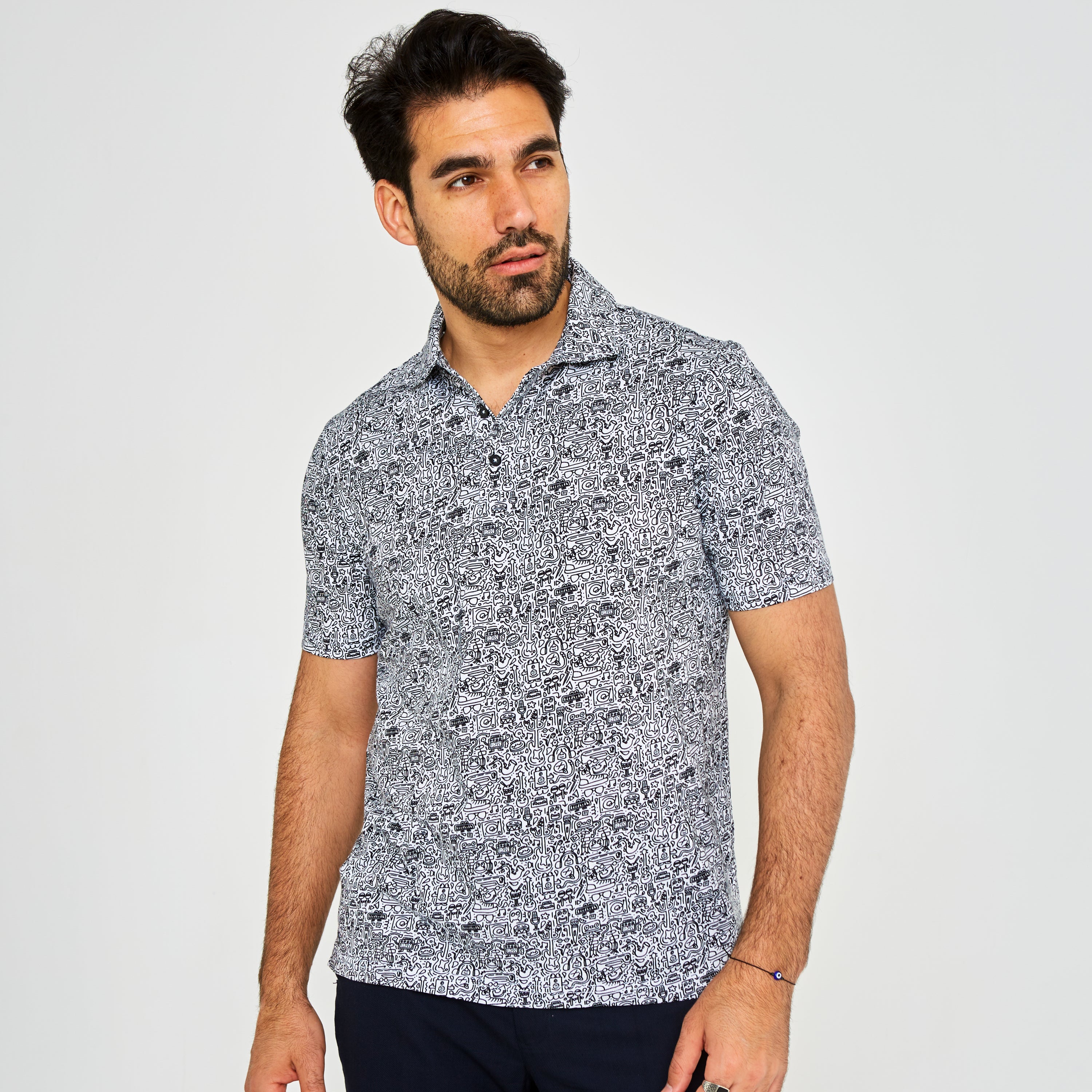 Doodle Art Printed Jersey Polo