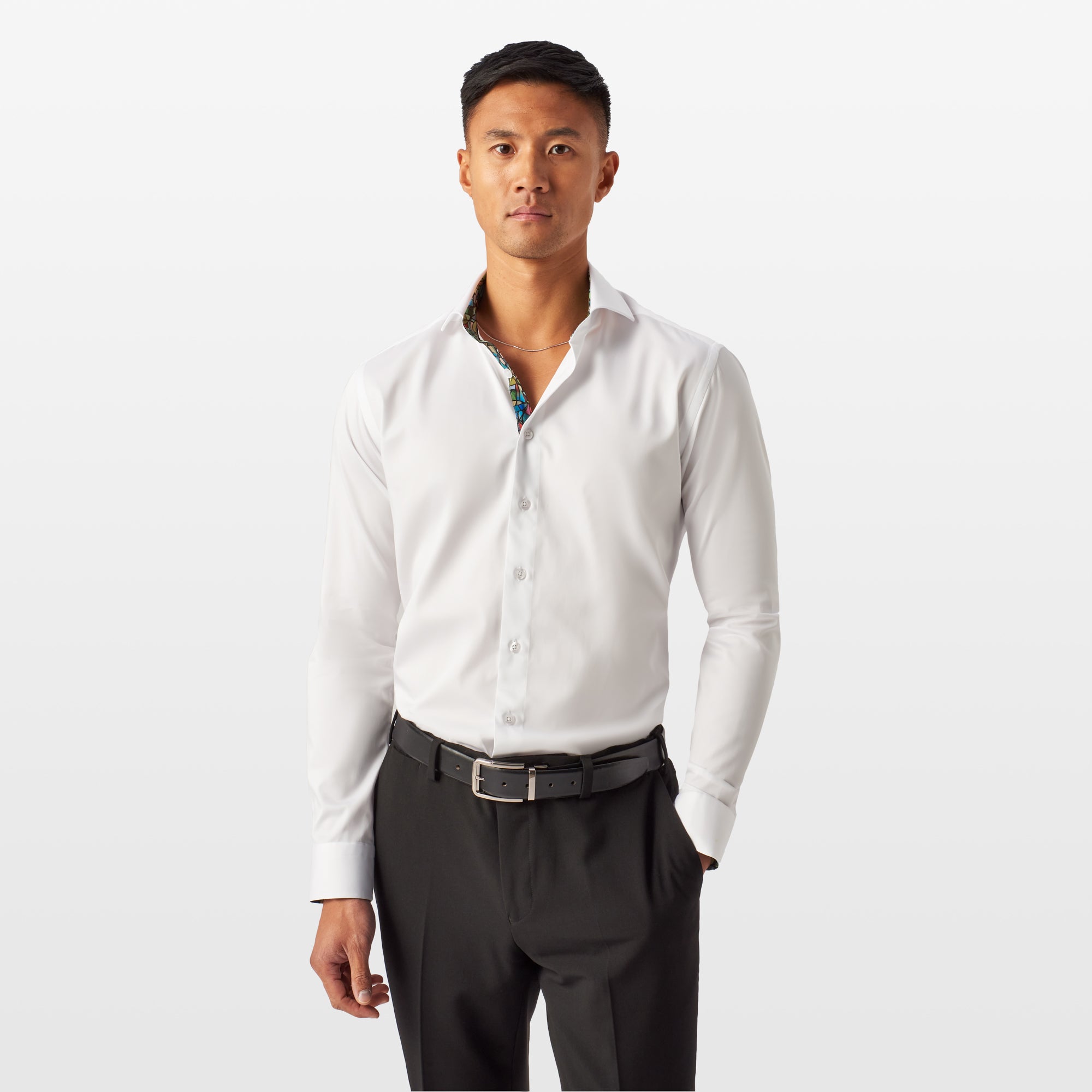 White Sateen Shirt with Holy Glass Accent