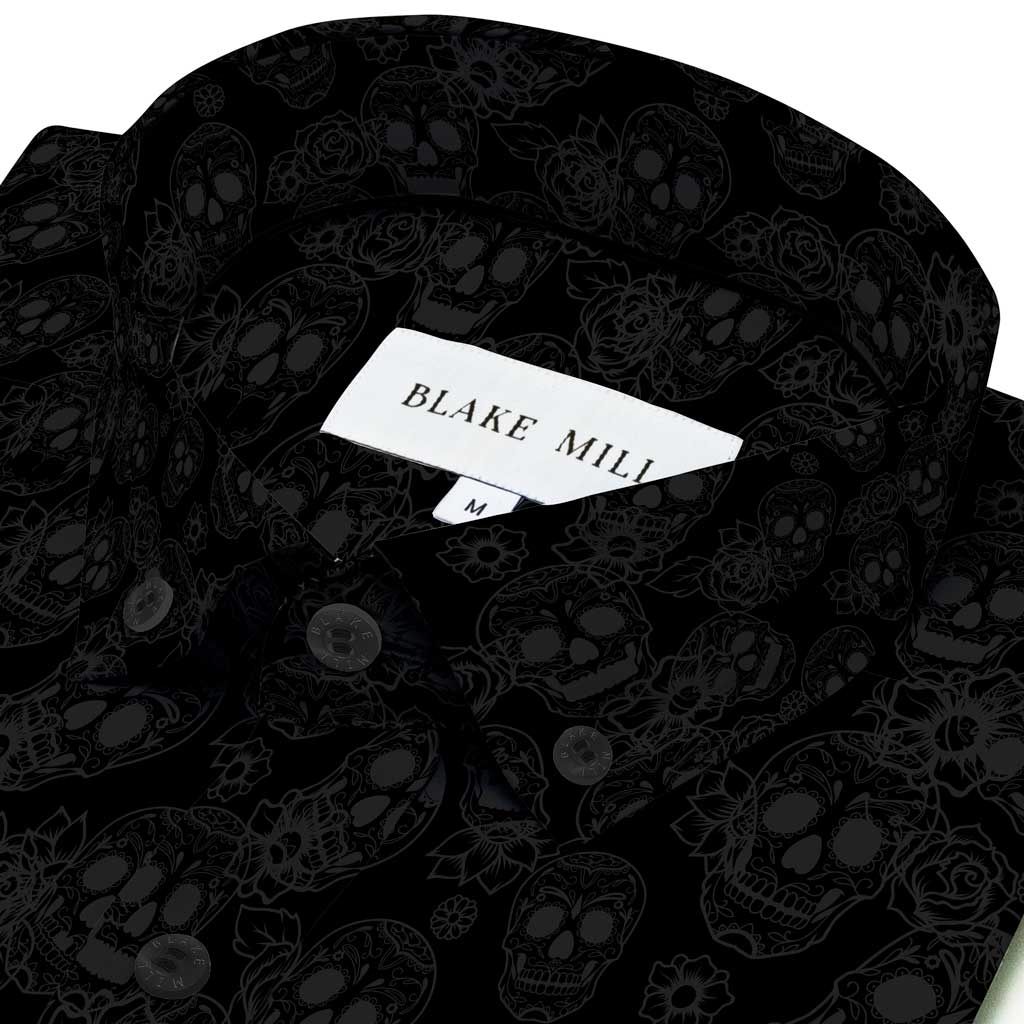 Jacquard Skulls Black Button - Down Shirt - Blake Mill